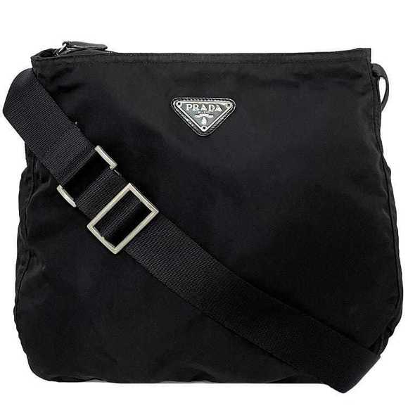 Prada VELA Bag Zipper Triangle Black Nylon Leather Tessuto Shoulder - Picture 1 of 9
